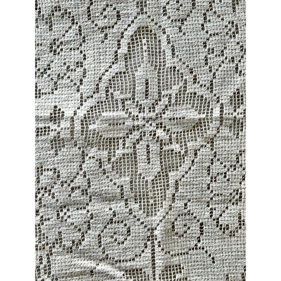 Lace Table Runner 39.5x14.5 Floral & Geometric Pattern Creamy Beige VTG Wedding - Picture 4 of 10